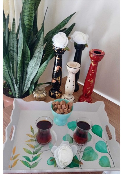 El Boyaması Ahşap Çay , Kahve , Söz Nişan Dekoratif Servis Sunum Tepsisi