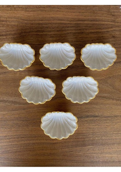Sunumluk Dekoratif Altın 6 Adet Midye Lokumluk Şekerlik