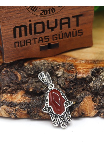 Akik ve Markazit Taşlı Fatma Ana Eli Gümüş Kolye 201021598 fiyatları