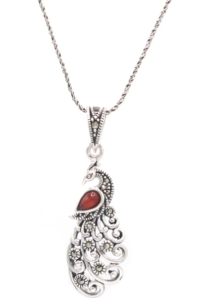 Akik ve Markazit Taşlı Gümüş Kolye 201021590