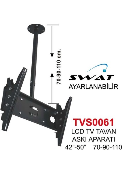 Tvs-61 LCD Tv Tavan Askı Aparatı 42"-50" 70-90-110CM Ayarlanabilir Kademeli Aparat