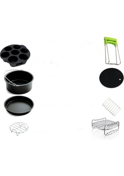 8 inç 8 Adet Yui / Xiaomi / Philips / Kumtel Uyumlu Air Fryer Aksesuarları - Siyah (Yurt Dışından)