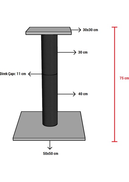 Pıtır 75 cm Kalın Sütunlu XL Kedi Tırmalama Direği - GRİ