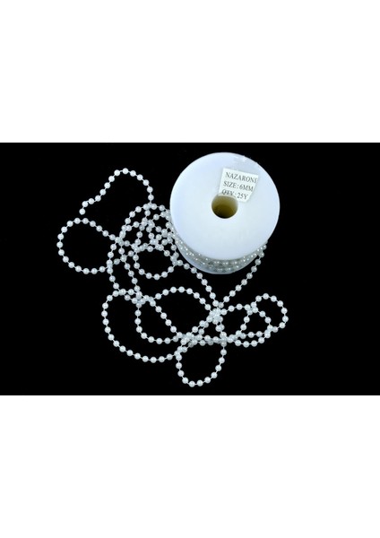 Yuvarlak Inci Ipe Dizili Makara 6MM-23MT-BEYAZ