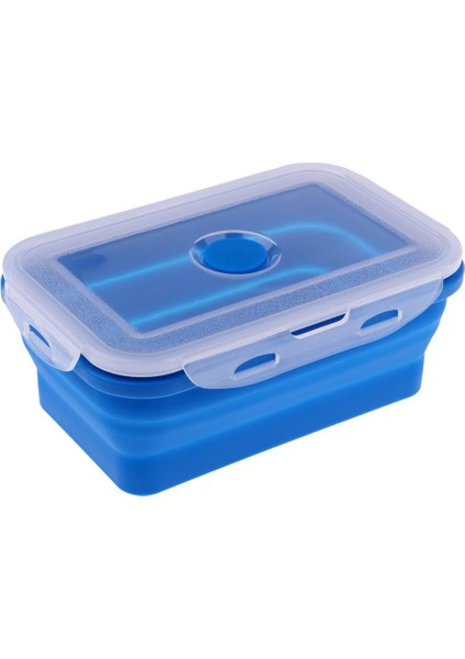 Taşınabilir Silikon Katlanabilir Öğle Yemeği Bento Kutusu, Mikrodalga ve Dondurucu 350ML Mavi