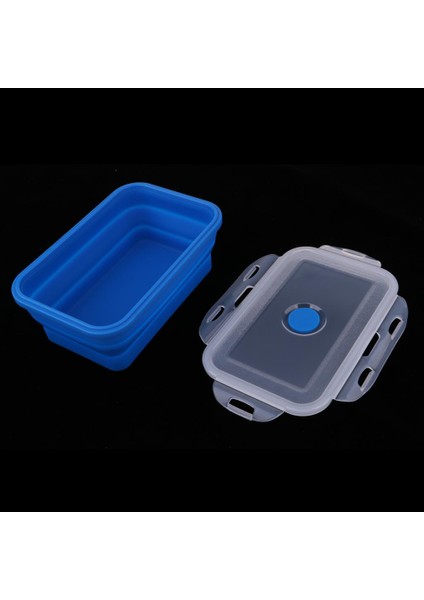 Taşınabilir Silikon Katlanabilir Öğle Yemeği Bento Kutusu, Mikrodalga ve Dondurucu 350ML Mavi