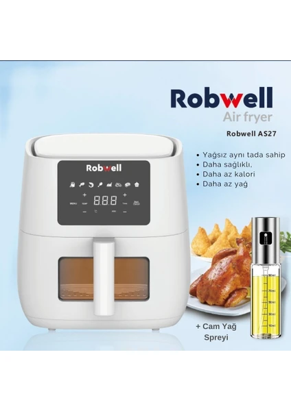 Robx AS27 Airfryer 6 Litre 1700wat +Cam yağdanlık+ızgara şiş