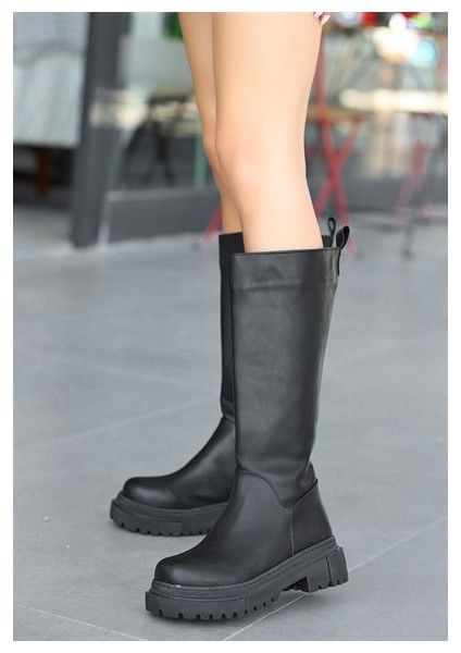 Idax Siyah Cilt Topuklu Çizme