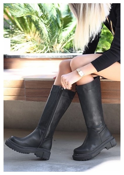 Idax Siyah Cilt Topuklu Çizme modelleri