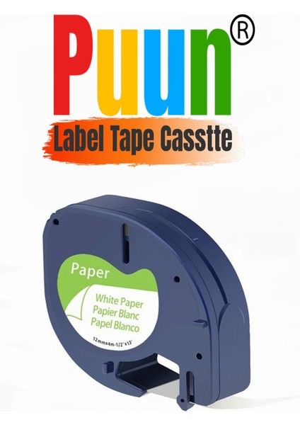Puun Dymo Letratag 59422 Plastik Beyaz Etikete Siyah (S0721660) (12MM x 4m)