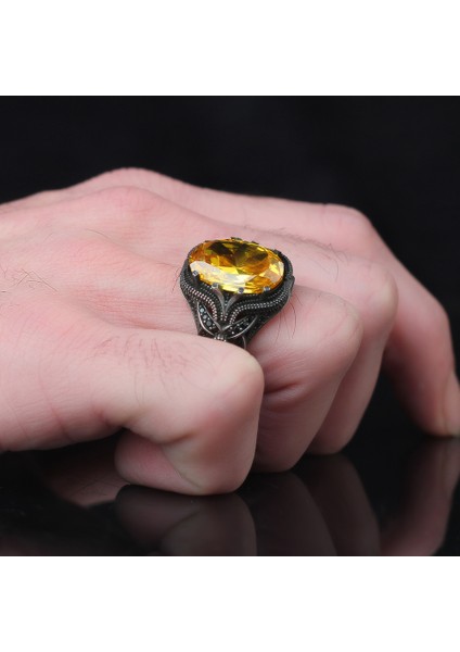 925 Ayar Gümüş Erkek Yüzük Zirkon Sitrin Mistik Topaz Taşlı Yüzük Halka fiyatları