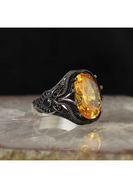 925 Ayar Gümüş Erkek Yüzük Zirkon Sitrin Mistik Topaz Taşlı Yüzük Halka modelleri