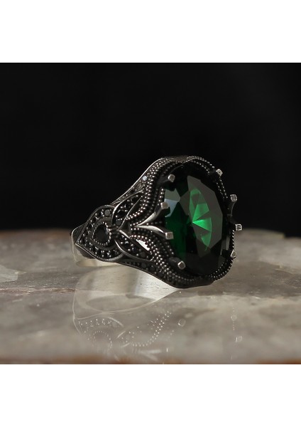 925 Ayar Gümüş Erkek Yüzük Zirkon Sitrin Mistik Topaz Taşlı Yüzük Halka