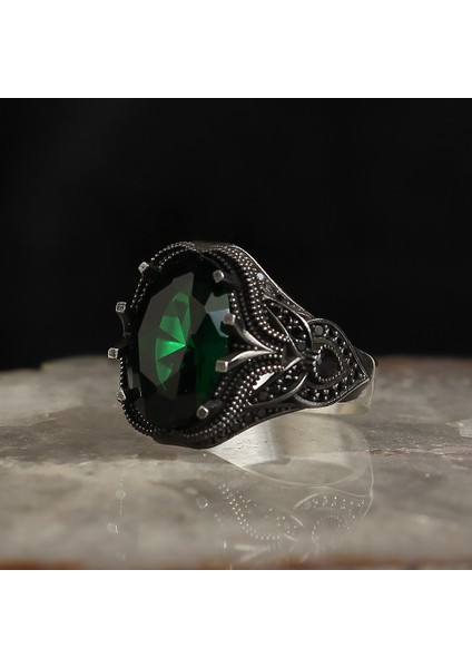 925 Ayar Gümüş Erkek Yüzük Zirkon Sitrin Mistik Topaz Taşlı Yüzük Halka fiyatları