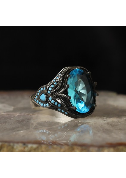 925 Ayar Gümüş Erkek Yüzük Zirkon Sitrin Mistik Topaz Taşlı Yüzük Halka fiyatları