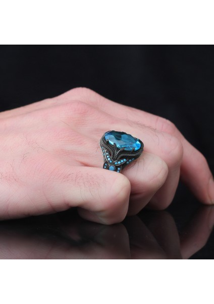 925 Ayar Gümüş Erkek Yüzük Zirkon Sitrin Mistik Topaz Taşlı Yüzük Halka modelleri