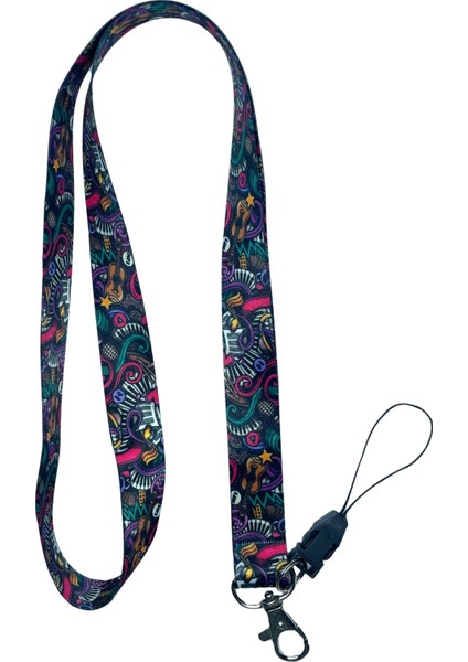 Enstrüman Desenli Boyun Ipi ve Telefon Askısı