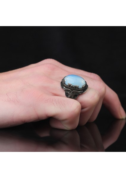 925 Ayar Gümüş Erkek Yüzük Doğal Ay Taşı Firuze Zirkon Zümrüt Labradorit Taşlı Takı modelleri