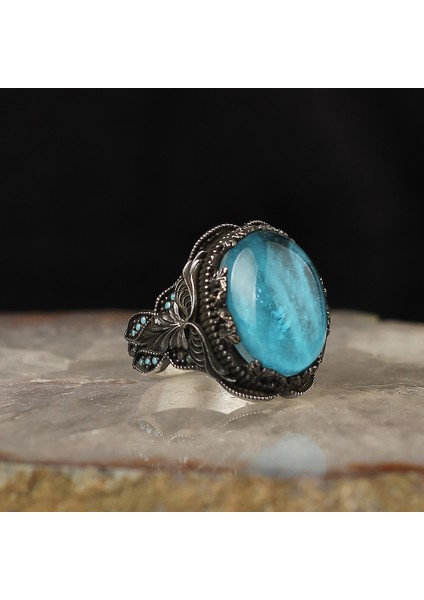 925 Ayar Gümüş Erkek Yüzük Doğal Ay Taşı Firuze Zirkon Zümrüt Labradorit Taşlı Takı fiyatları