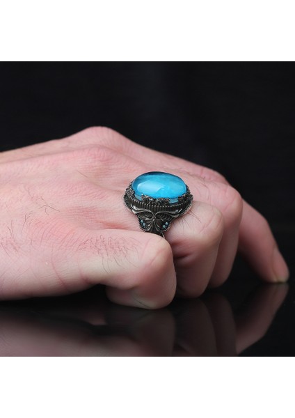 925 Ayar Gümüş Erkek Yüzük Doğal Ay Taşı Firuze Zirkon Zümrüt Labradorit Taşlı Takı modelleri