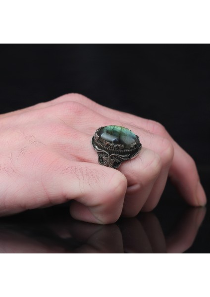925 Ayar Gümüş Erkek Yüzük Doğal Ay Taşı Firuze Zirkon Zümrüt Labradorit Taşlı Takı fiyatları