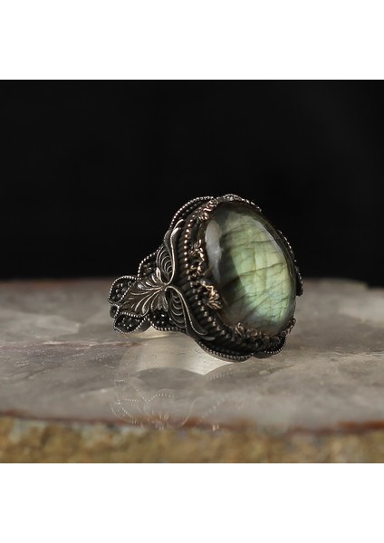 925 Ayar Gümüş Erkek Yüzük Doğal Ay Taşı Firuze Zirkon Zümrüt Labradorit Taşlı Takı modelleri