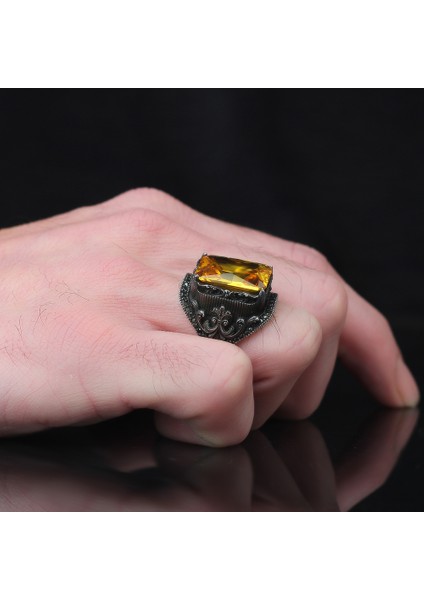 925 Ayar Gümüş Erkek Yüzük Doğal Taşı Firuze Zirkon Sitrin Mistik Topaz fiyatları