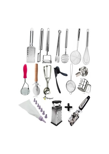 16 Parça Mutfak Seti Çırpıcı Patates Ezici Rende Soyacak Kevgir Limon Sıkacağı Süzgeç Maşa