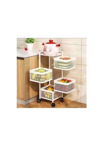 4 Katlı Lux Beyaz Metal Kare Patates Soğan Sebze ,meyve Sepeti ,sebzelik