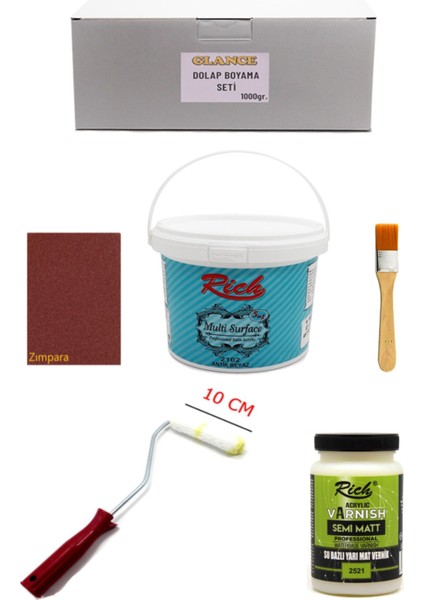 Rich Multi Surface Antik Beyaz 1000 gr Dolap Boyama Seti Mobilya Boyama Seti Yarı Mat Vernik