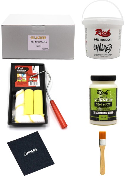 Rich Multi Decor Chalked Antik Beyaz 1000 gr Dolap Boyama Seti Mobilya Boyama Seti Yarı Mat