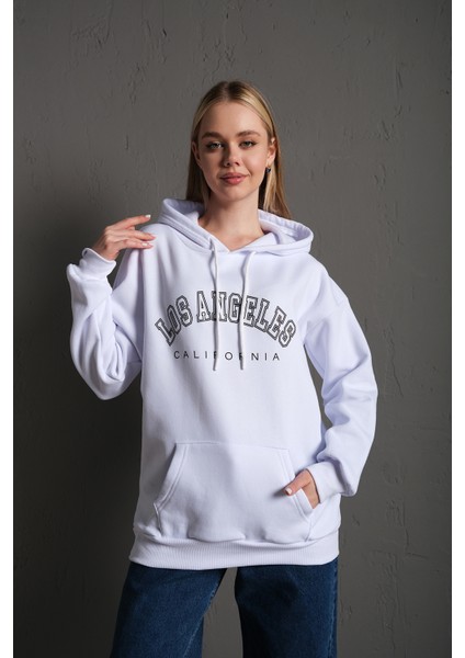 Kadın Kapüşonlu Oversize Los Angeles Baskılı Hoodie Sweatshirt fiyatları