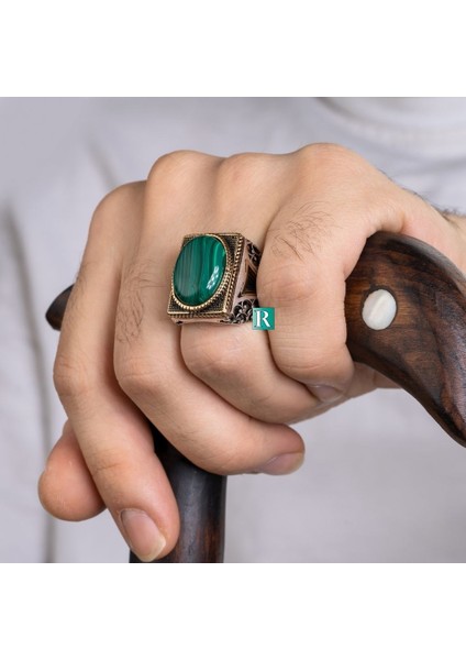 925 Gümüş Yüzük Malakit Sedef Zümrüt Oval Taşlı Erkek Takı fiyatları