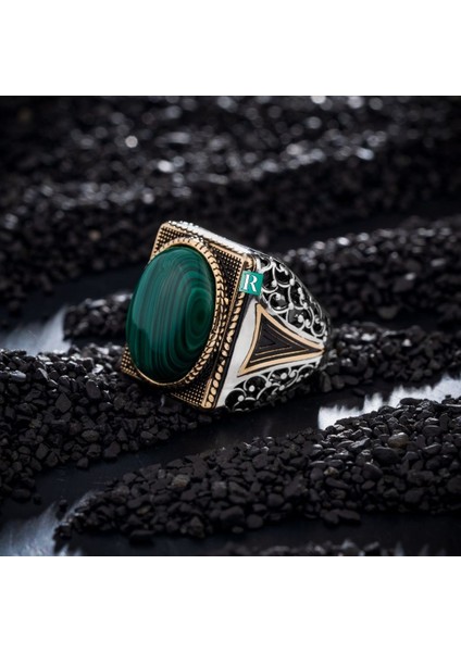 925 Gümüş Yüzük Malakit Sedef Zümrüt Oval Taşlı Erkek Takı fırsatları