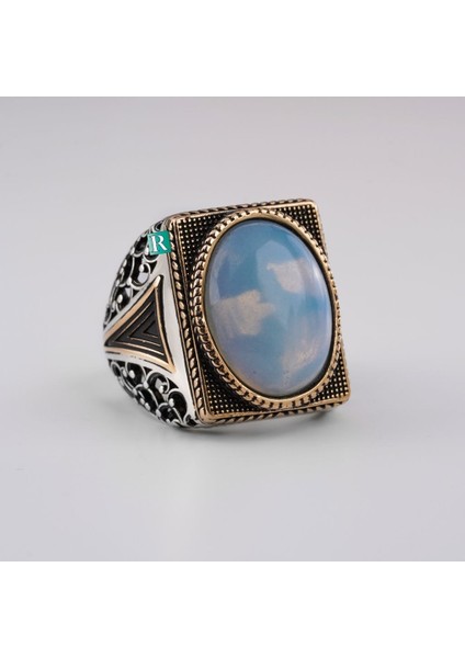 925 Gümüş Yüzük Malakit Sedef Zümrüt Oval Taşlı Erkek Takı modelleri