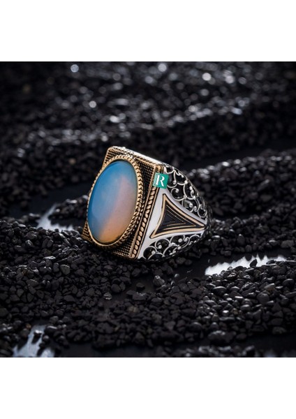 925 Gümüş Yüzük Malakit Sedef Zümrüt Oval Taşlı Erkek Takı fırsatları