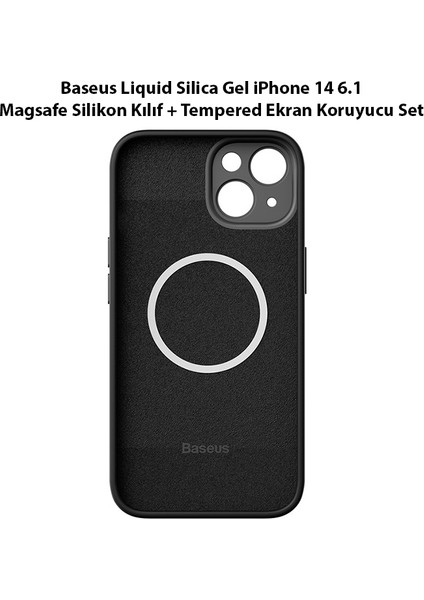 Liquid Silica Gel iPhone 14 6.1 Magsafe Silikon Kılıf + Tempered Ekran Koruyucu Set