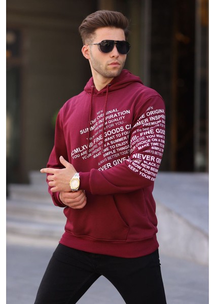 Bordo Baskılı Kapüşonlu Sweatshirt 6009 fiyatları