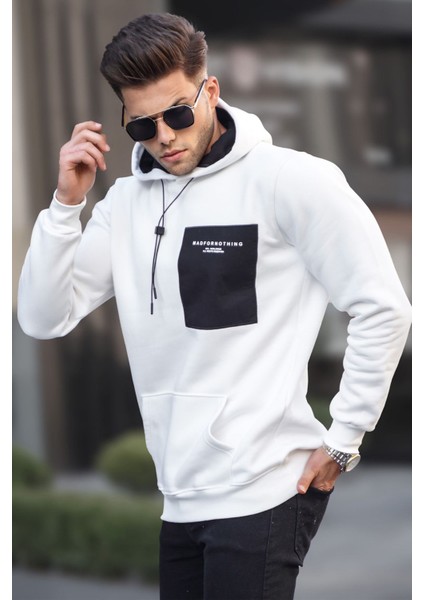 Ekru Baskılı Kapşonlu Sweatshirt 6004