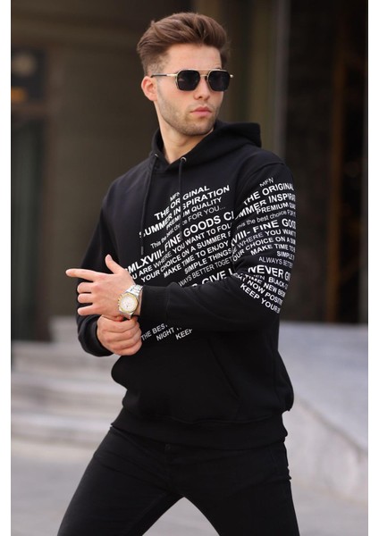 Siyah Baskılı Kapüşonlu Sweatshirt 6009
