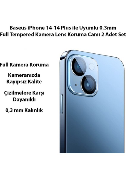 iPhone 14-14 Plus ile Uyumlu 0.3mm Full Tempered Kamera Lens Koruma Camı 2 Adet Set
