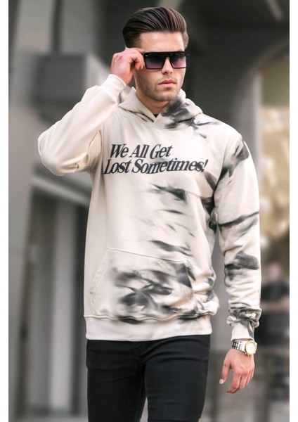 Bej Baskılı Kapüşonlu Sweatshirt 5897