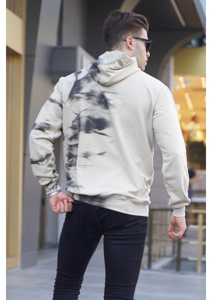 Bej Baskılı Kapüşonlu Sweatshirt 5897