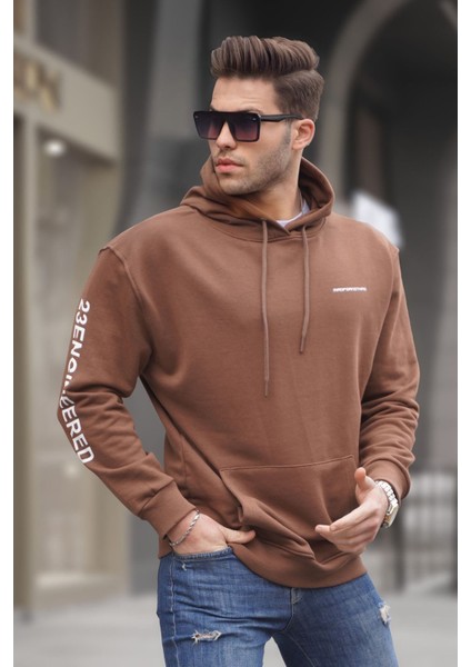 Kahverengi Kapüşonlu Erkek Sweatshirt 6038