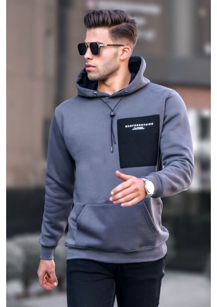 Füme Baskılı Kapşonlu Sweatshirt 6004