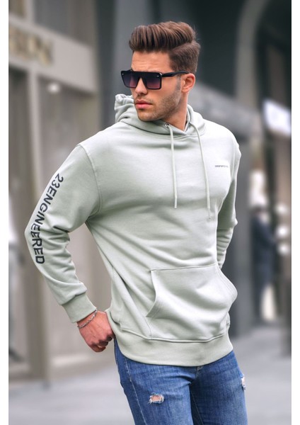 Mint Yeşili Kapüşonlu Erkek Sweatshirt 6038