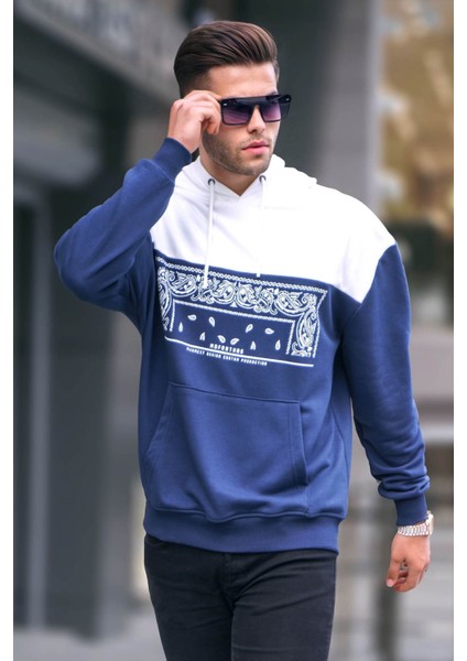 Lacivert Kapüşonlu Desenli Sweatshirt 6022