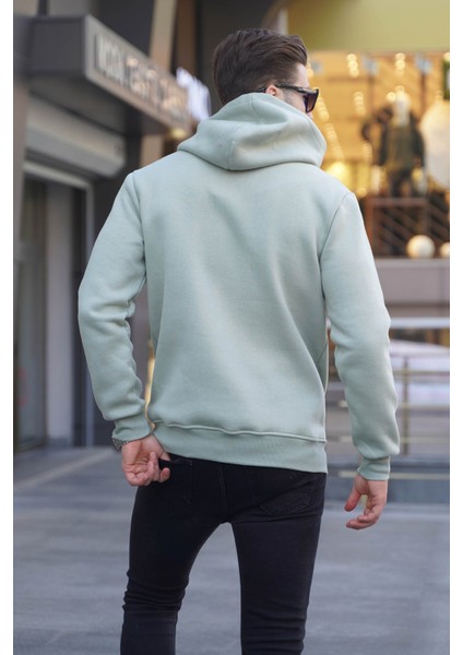 Mint Yeşili Fermuar Detaylı Kapüşonlu Sweatshirt 1767