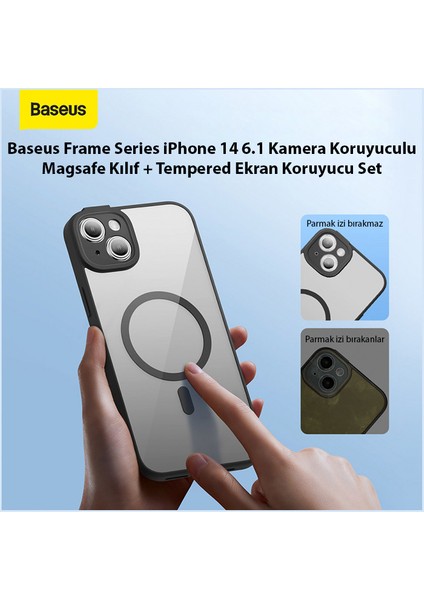 Frame Series iPhone 14 6.1 Kamera Koruyuculu Magsafe Kılıf + Tempered Ekran Koruyucu Set