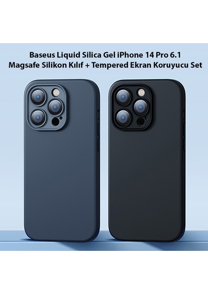 Liquid Silica Gel iPhone 14 Pro 6.1 Magsafe Silikon Kılıf + Tempered Ekran Koruyucu Set